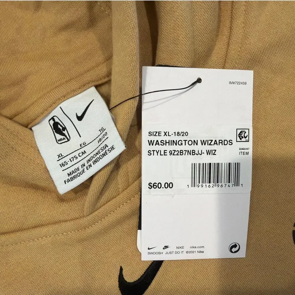 NWT Nike NBA Washington Wizards Pullover Hoodie, Youth XL (18/20), Tan